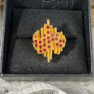 Vintage Gold and Red Rhinestone Guady Adjustable Ring